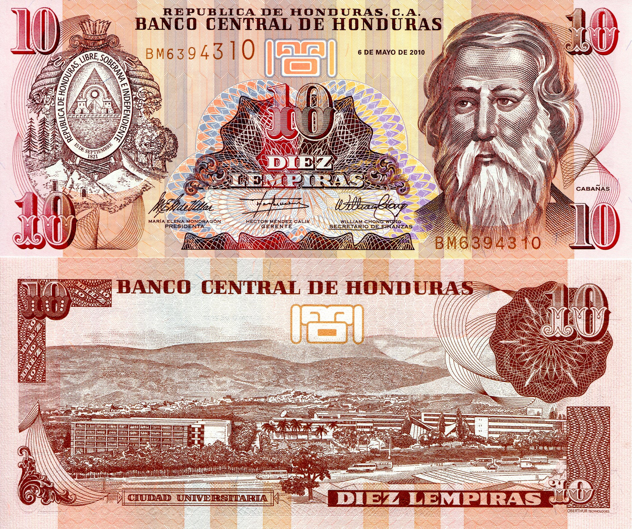 Honduras 10 Lempiras UNC pick #: 86e