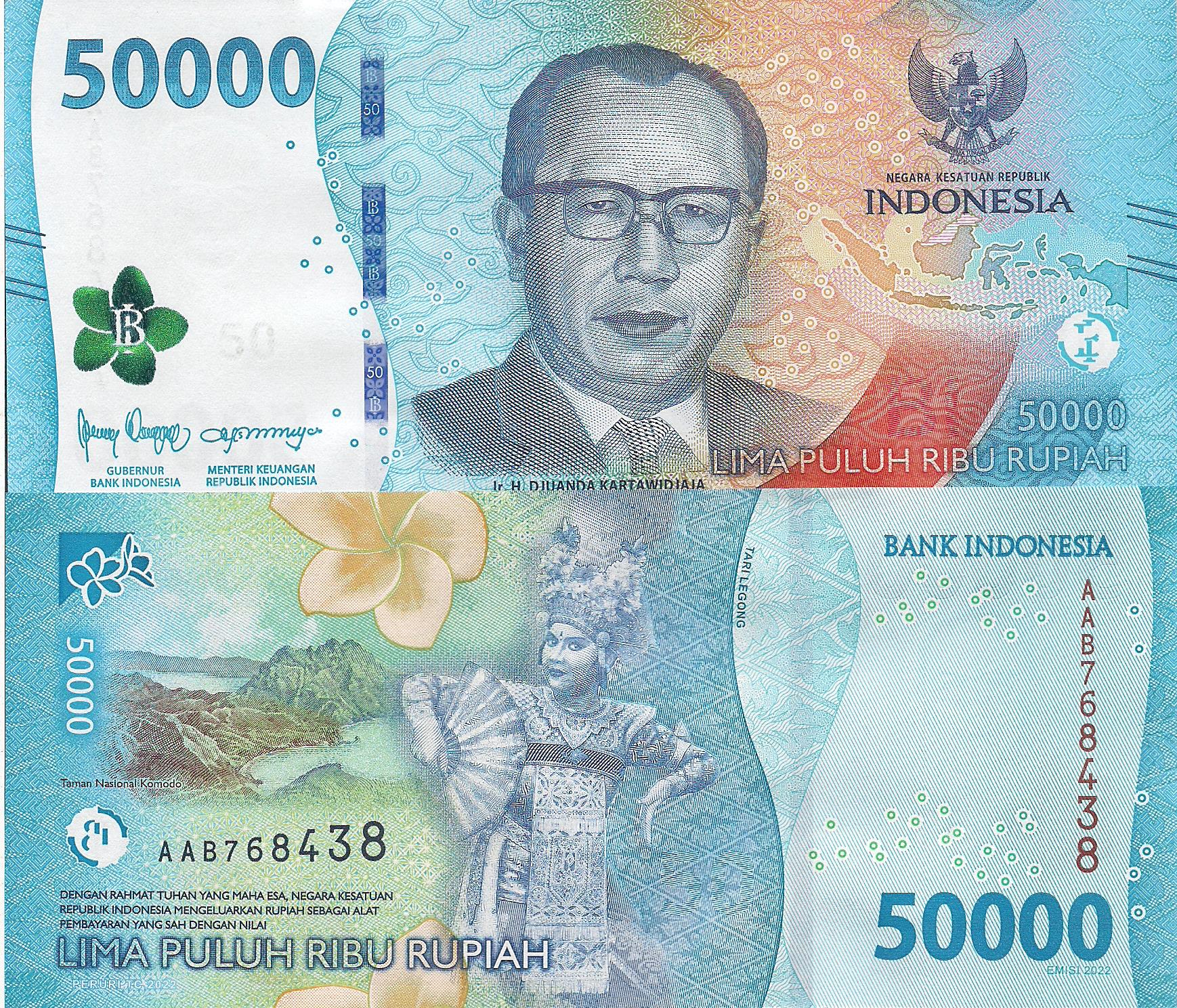 Indonesia  50,000 Rupiah UNC pick #: New