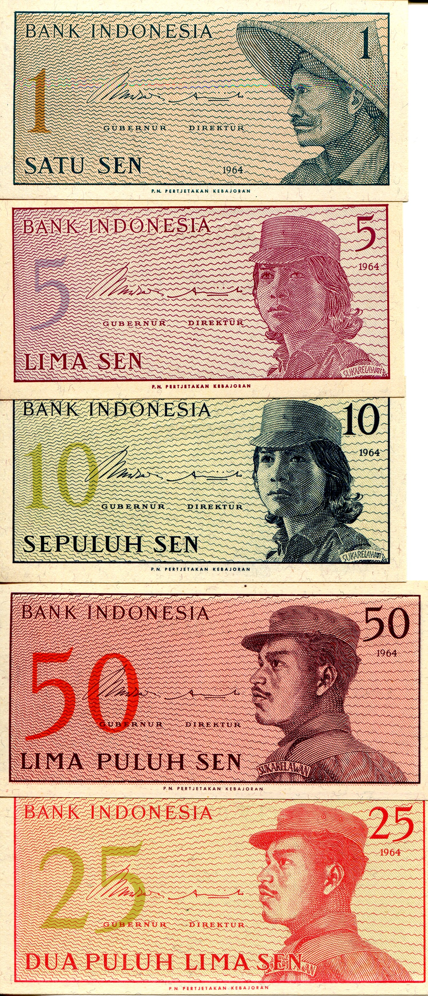 Indonesia  1-50 Sen UNC pick #: 90-94a