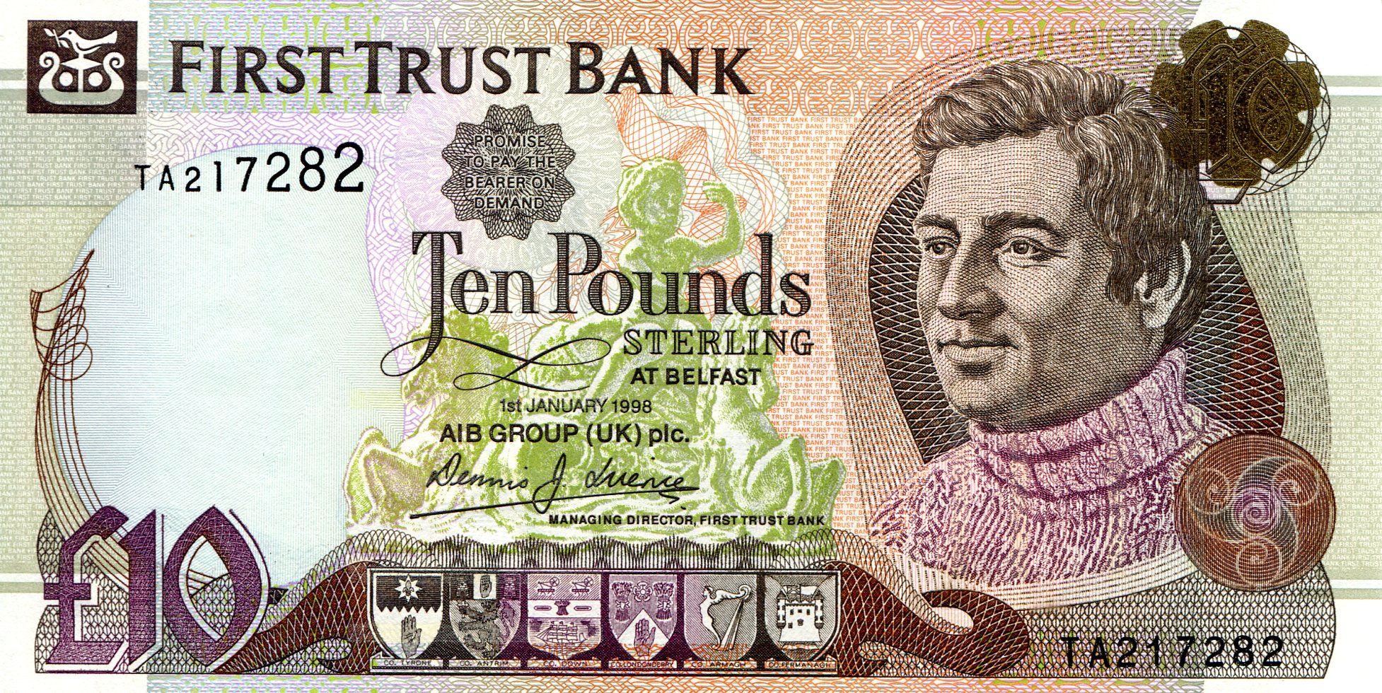 Ireland, North 10 Pounds UNC  pick #: 136a