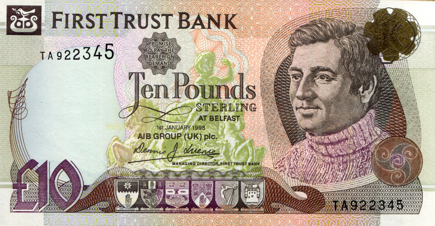 Ireland, North 10 Pounds aUNC  pick #: 136a