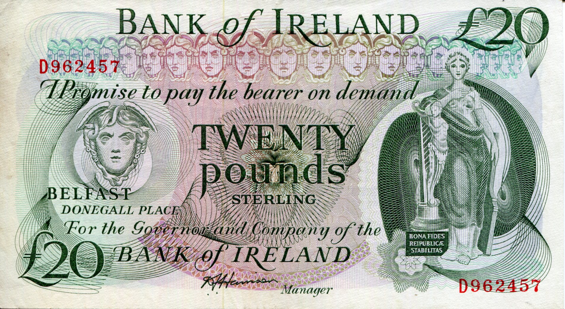Ireland, North 20 Pound XF/VF+ (left edge issue) pick #: 67Ab