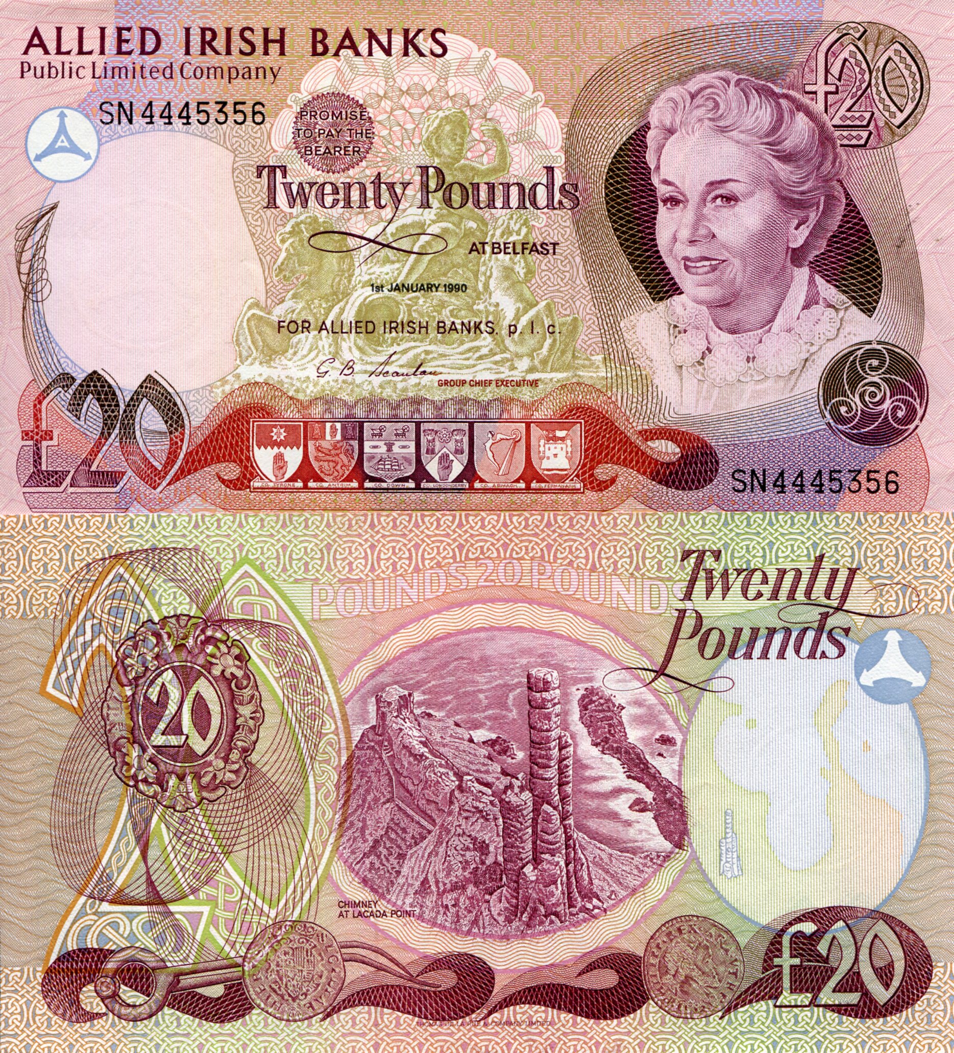 Ireland, North 20 Pounds aUNC (minor mark on note) pick #: 8c