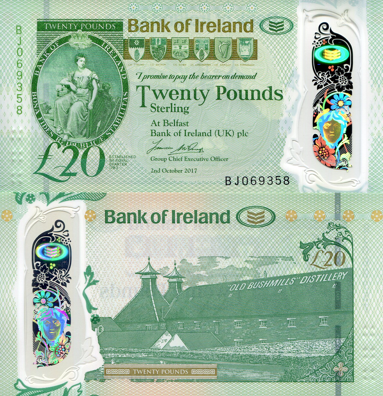 Ireland, North 20 Pounds UNC pick #: New