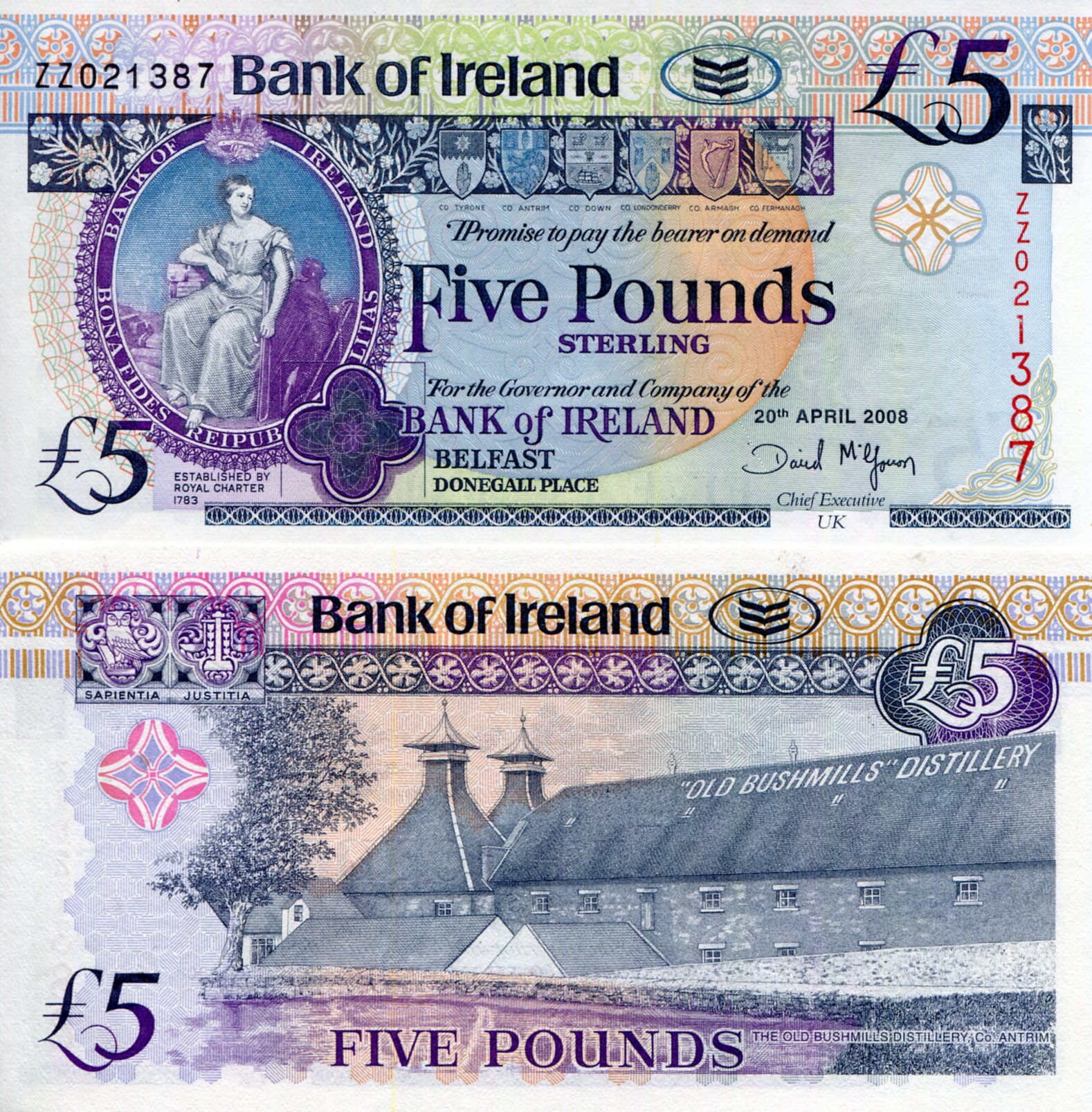 Ireland, North 5 Pounds UNC pick #: 83r