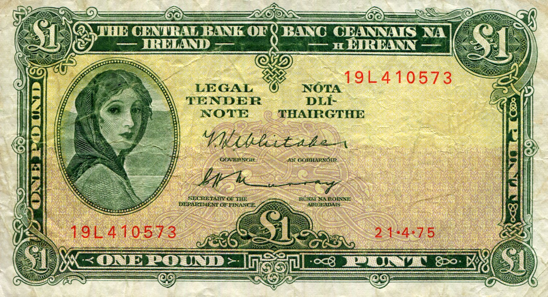 Ireland (Eire) 1 Pound (Punt) F (See large scan) pick #: 64c