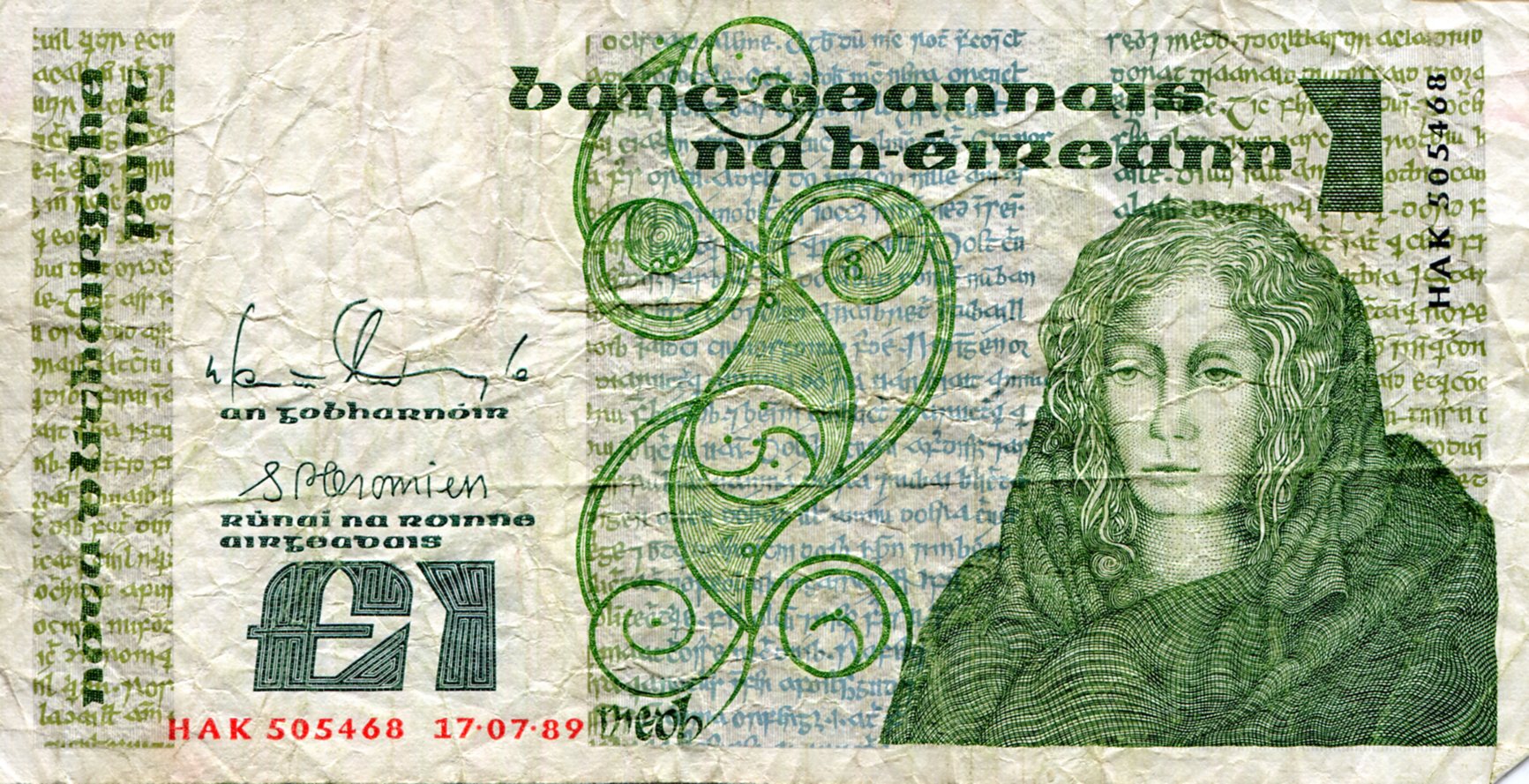 Ireland (Eire) 1 Pound VG (See large scan) pick #: 70d
