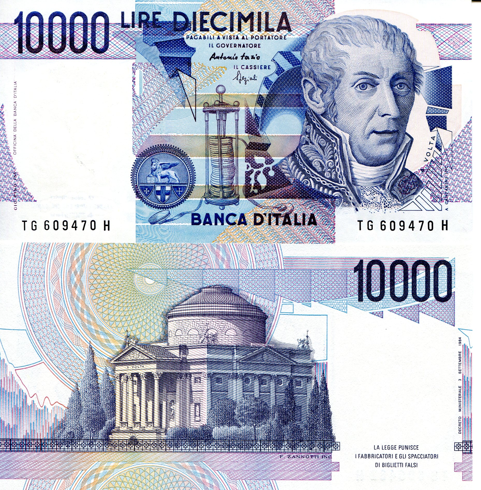 Italy  10,000 Lire UNC pick #: 112c
