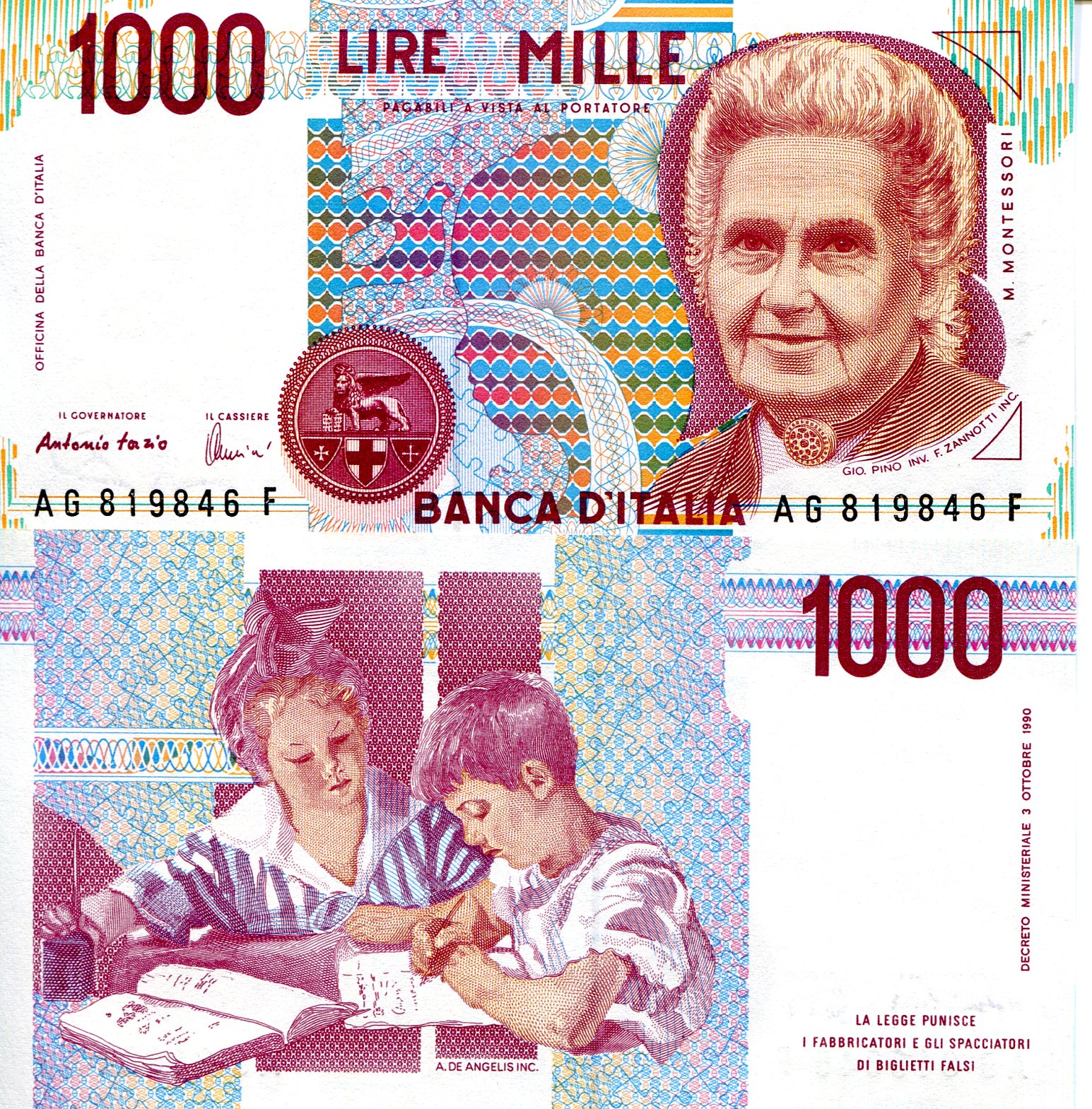 Italy  1,000 Lire UNC pick #: 114c