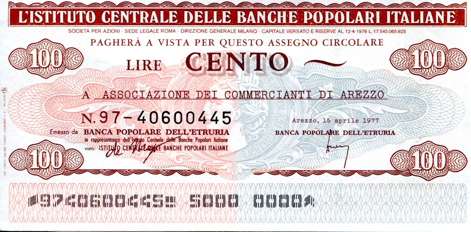 Italy (Emergency Issue) 100 Lire aUNC pick #: be0445