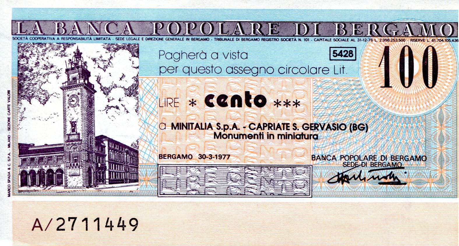 Italy (Emergency Issue) 100 Lire aUNC pick #: be1449