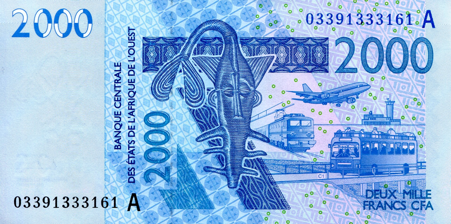 Ivory Coast 2,000 Francs aUNC (minor corner issue) pick #: 116Aa