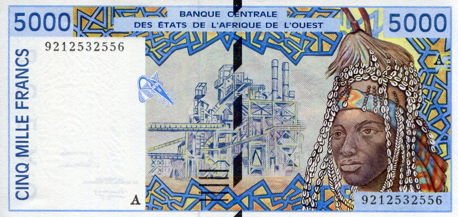 Ivory Coast 5,000 Francs UNC pick #: 113Aa