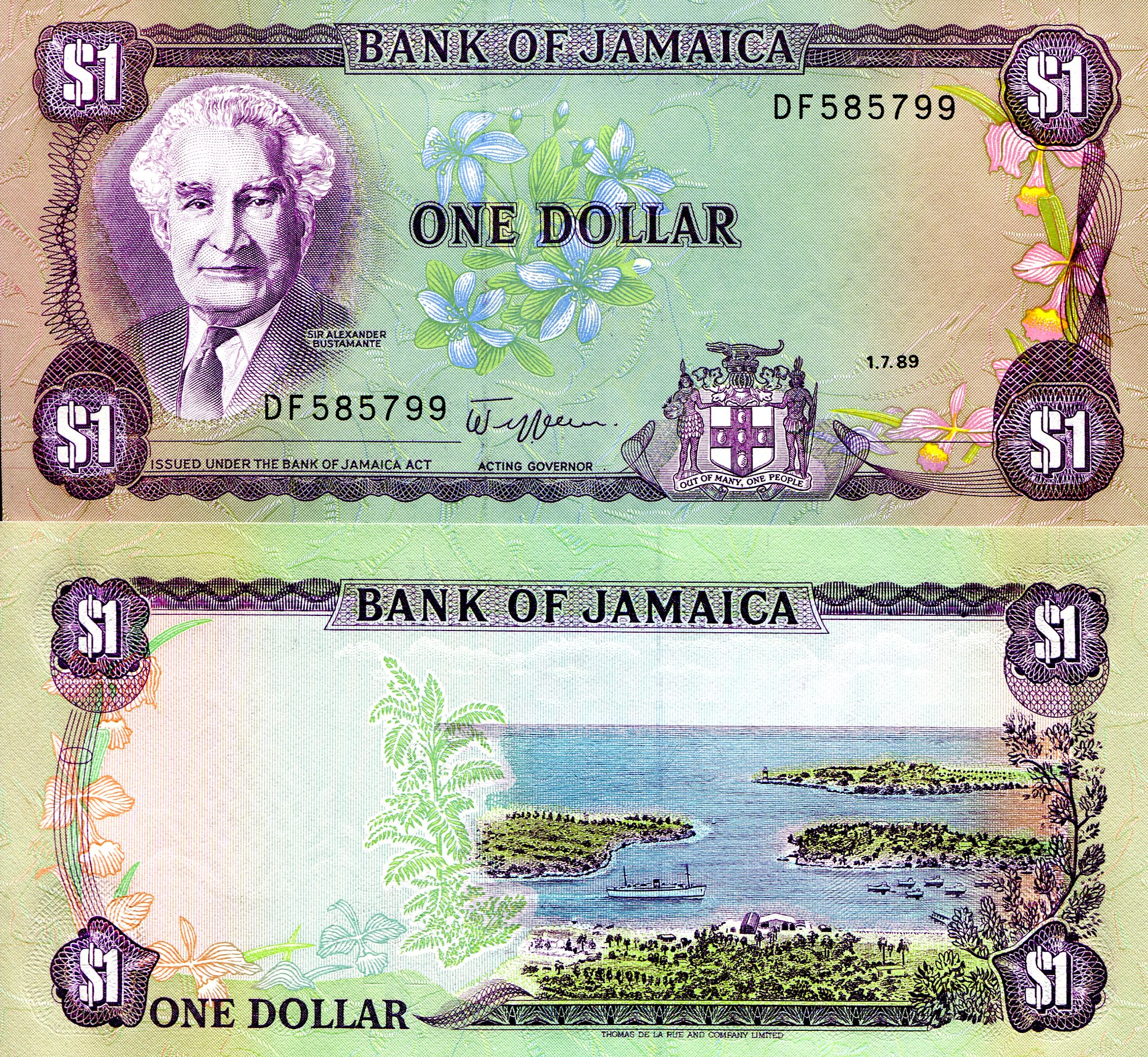 Jamaica 1 Dollar UNC pick #: 68Ac