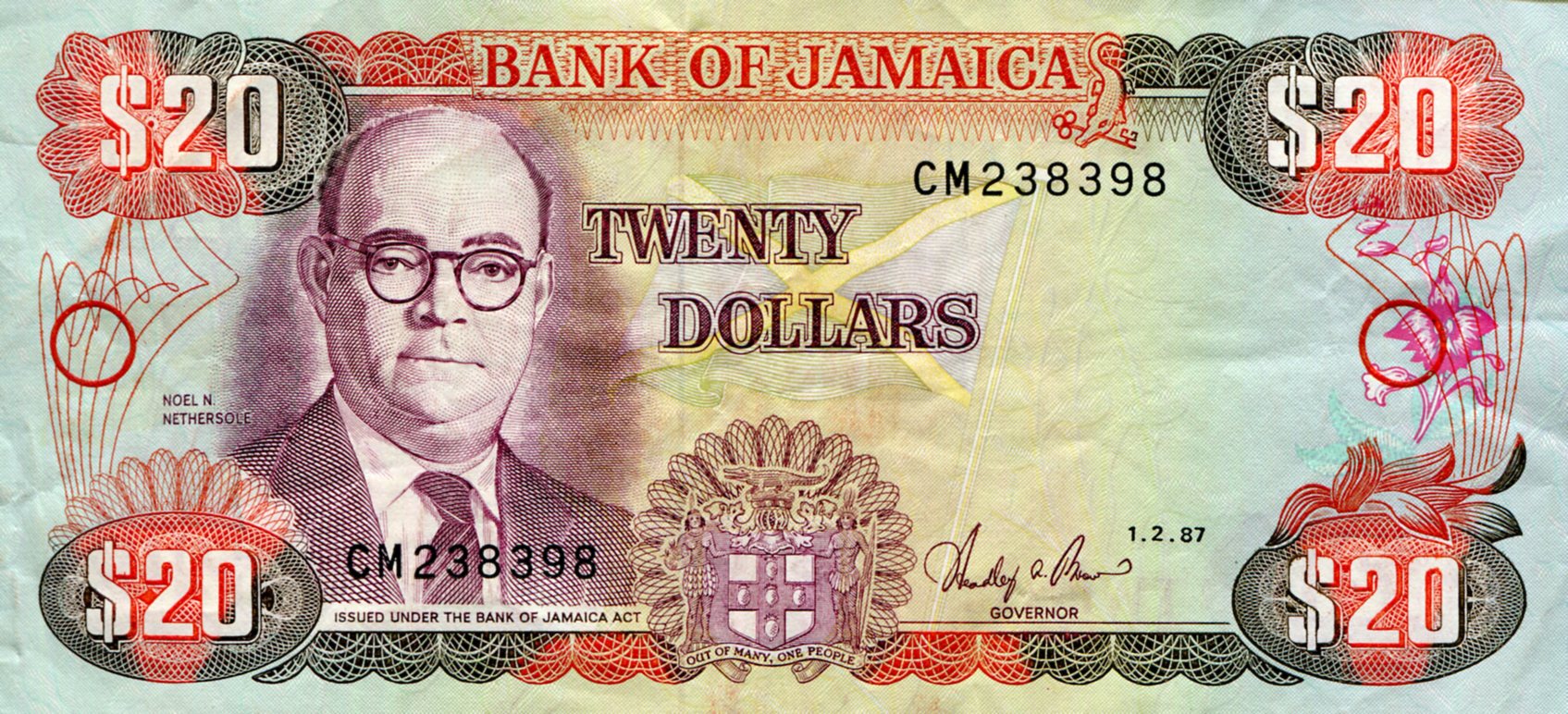 Jamaica 20 Dollar VF+ (see large scan) pick #: 72c
