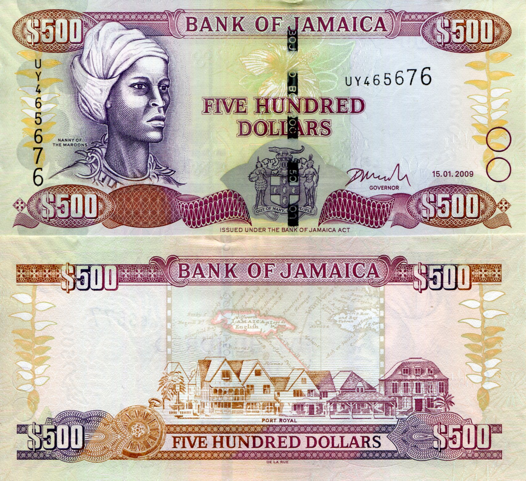 Jamaica 500 Dollar UNC pick #: 85e