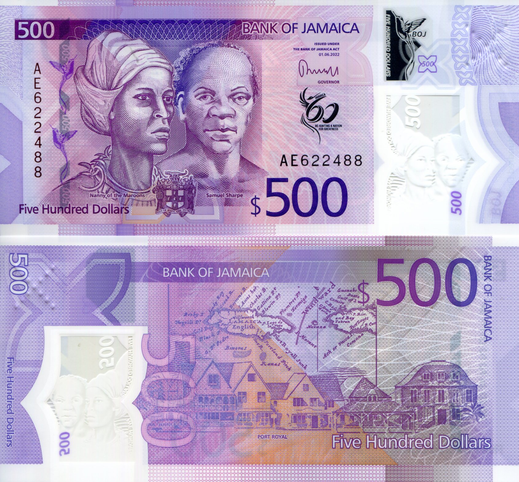 Jamaica 500 Dollars UNC pick #: New