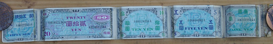 Japan  Japan Allied Military Currency 5 Note Snorter Belt Used