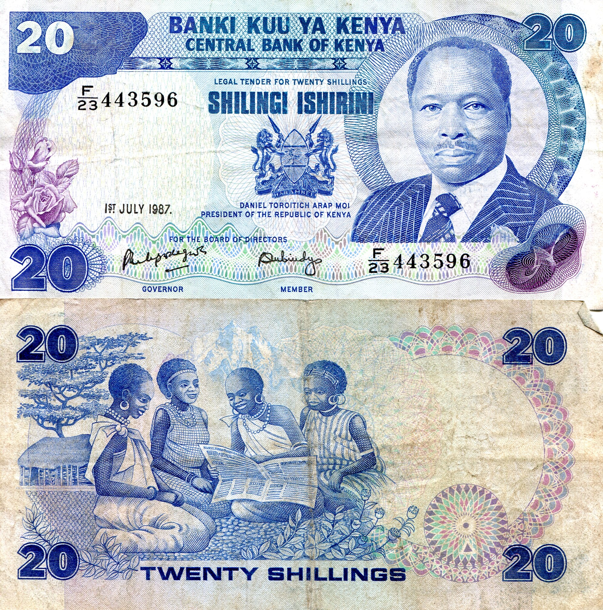 Kenya 20 Shilling VG (see large scan) pick #: 21f