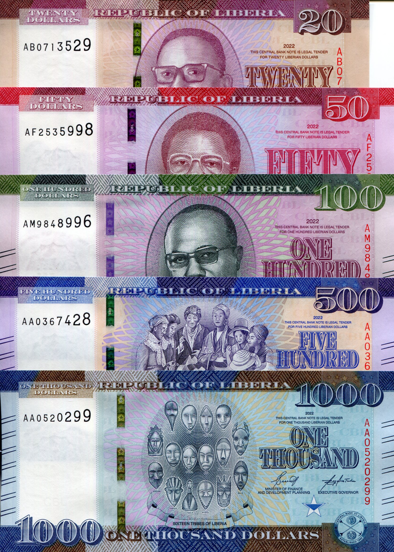 Liberia 20 - 1,000 Dollars UNC pick #: New