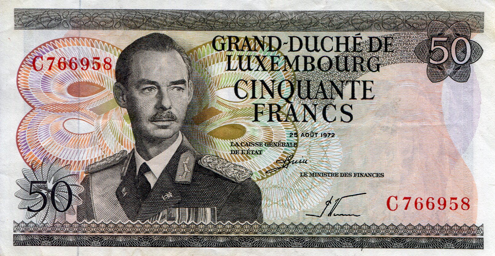Luxembourg 50 Francs VF (see large scan) pick #: 55a