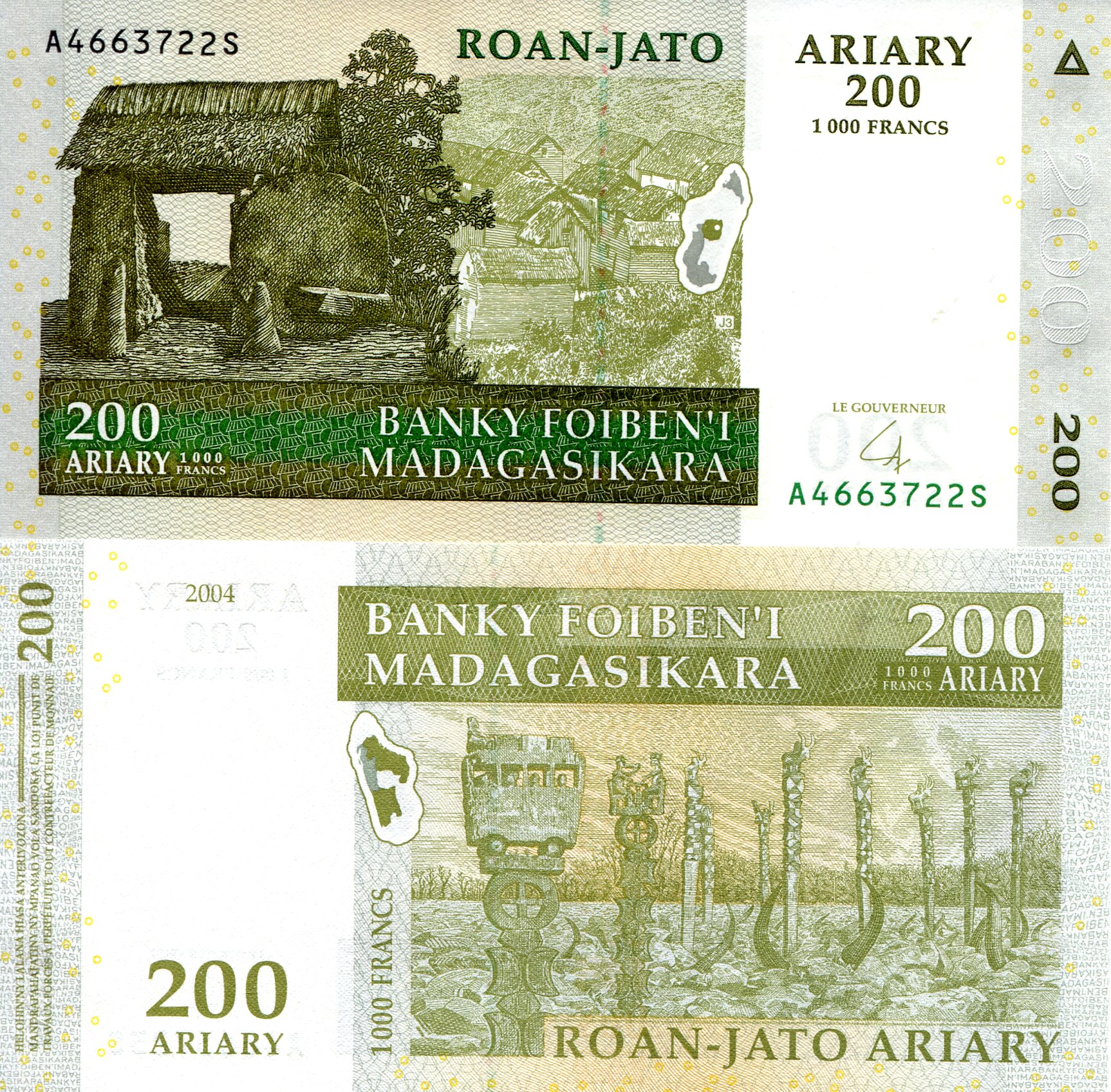 Madagascar 200 Ariary UNC pick #: 87b
