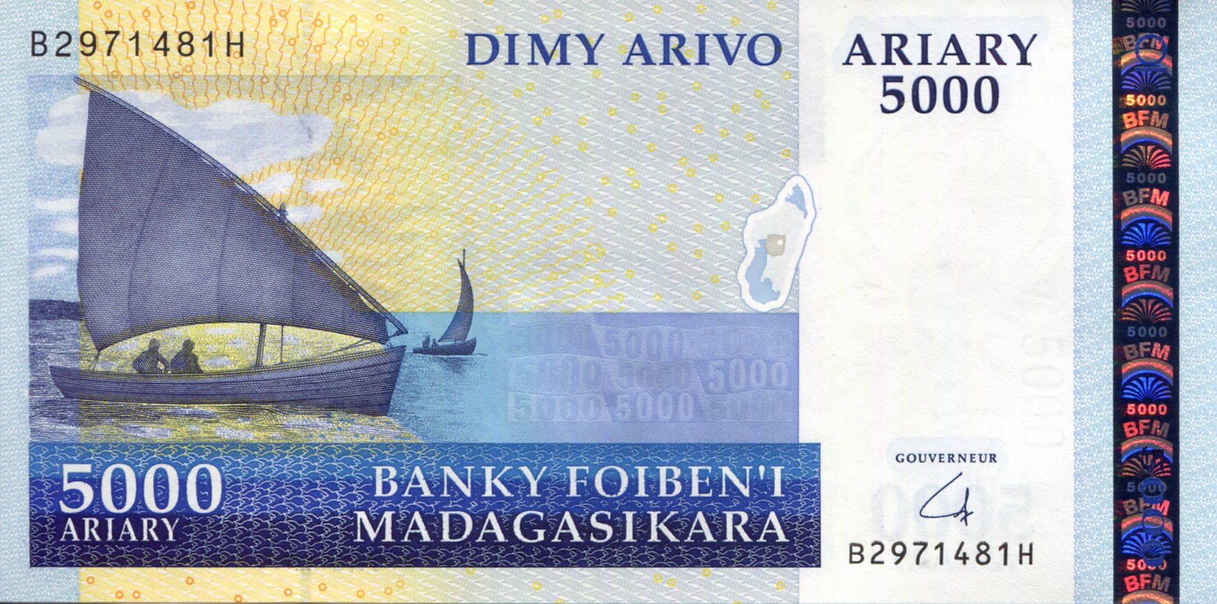 Madagascar 5,000 Ariary UNC pick #: 91Ba