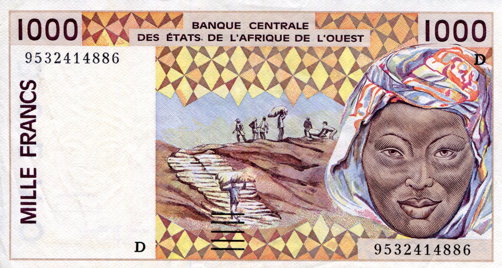 Mali 1,000 Francs XF (see large scan) pick #: 411De