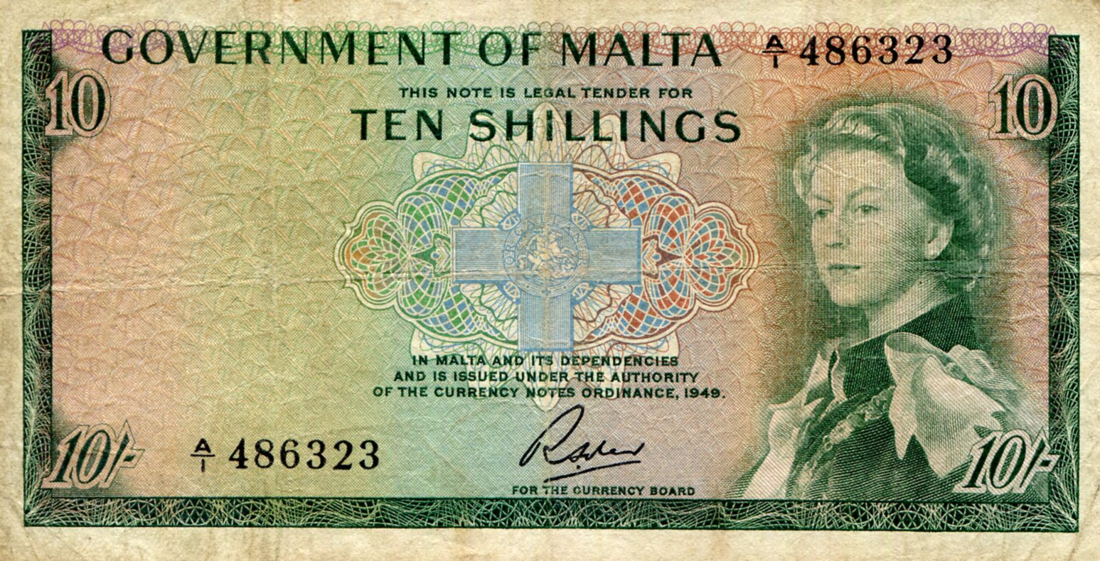 Malta 10 Shillings VG (see large scan) pick #: 25a