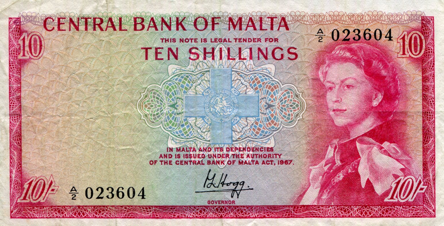 Malta 10 Shillings F/VG (see large scan) pick #: 28a