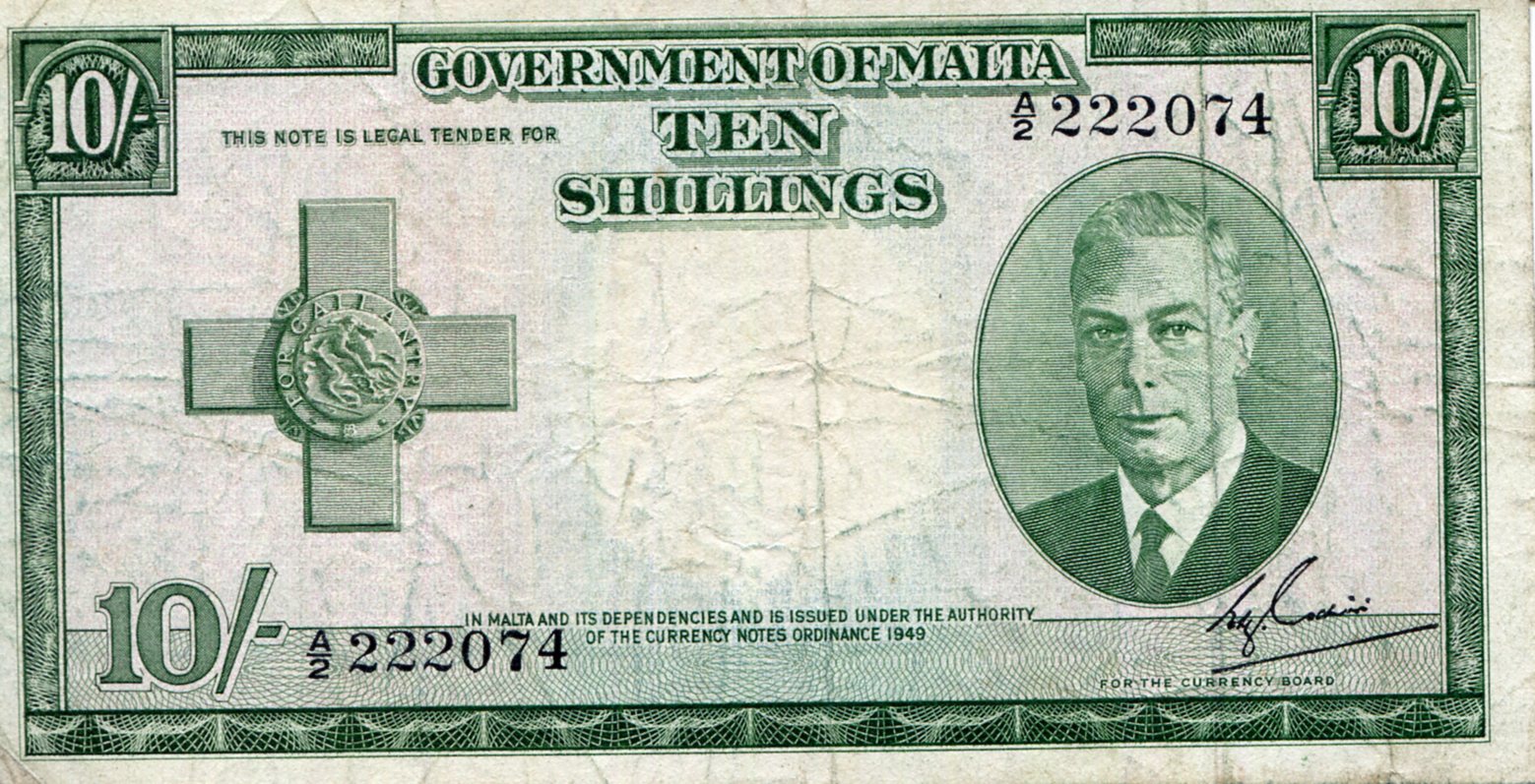 Malta 10 Shillings VG (see large scan) pick #: 21a