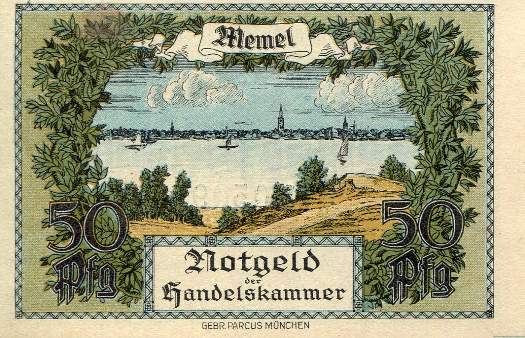 Memel 1/2 Pfennig XF/VF+ (see large scan - cut off center) pick #: 1