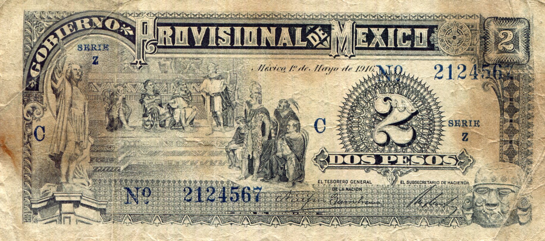 Mexico 2 Pesos VG (See large scan) pick #: S712