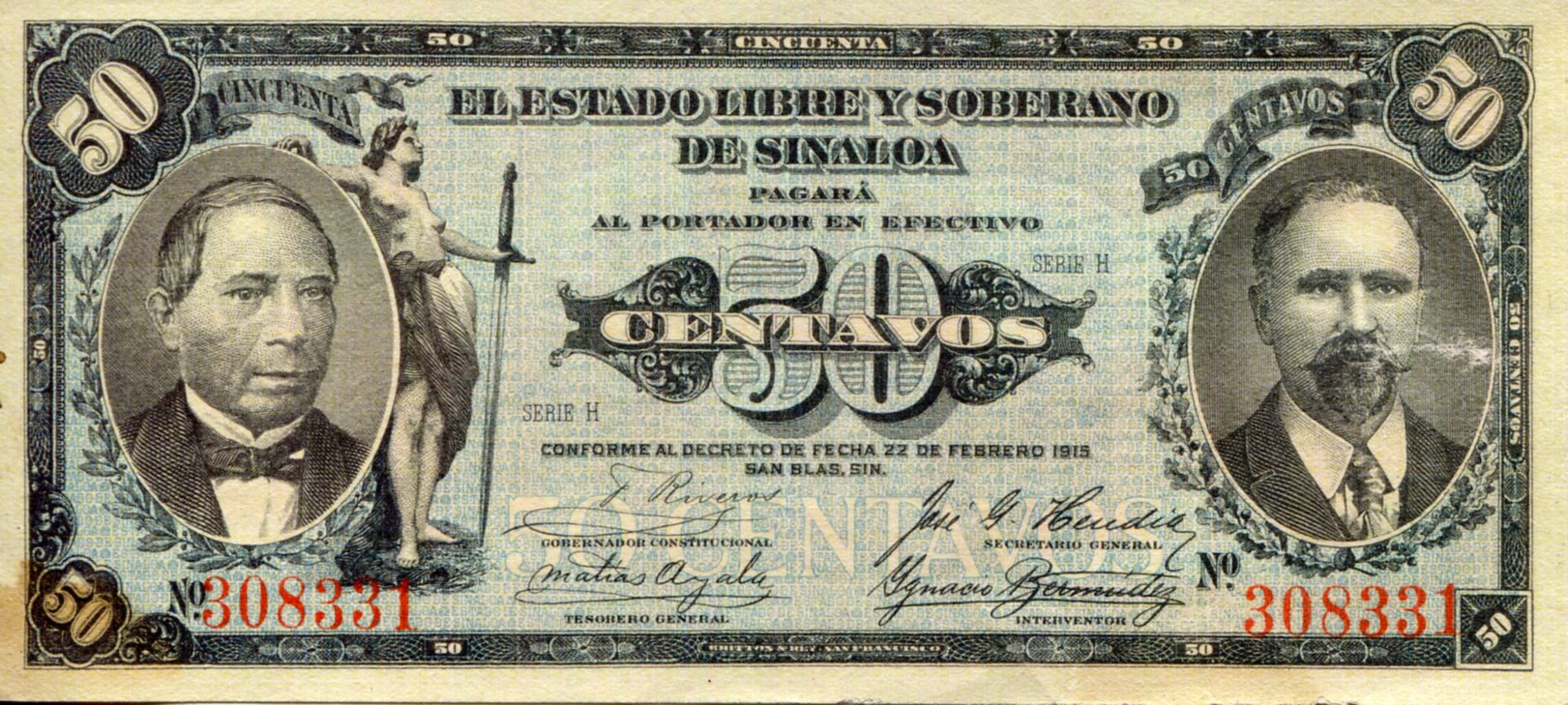 Mexico 50 Pesos VF (see large scan) pick #: S1042