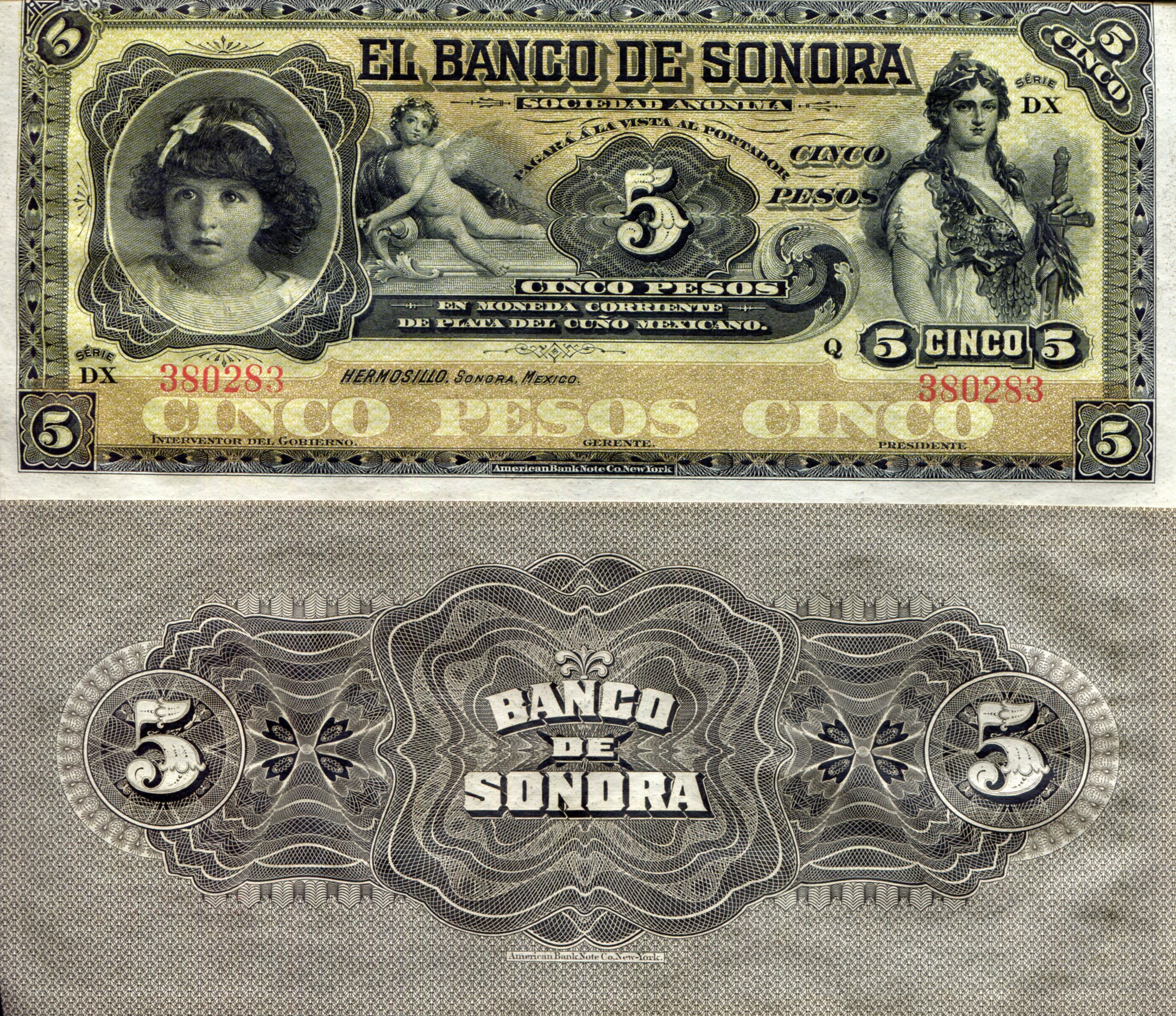 Mexico 5 Pesos XF/VF+ (see large scan) pick #: S419r