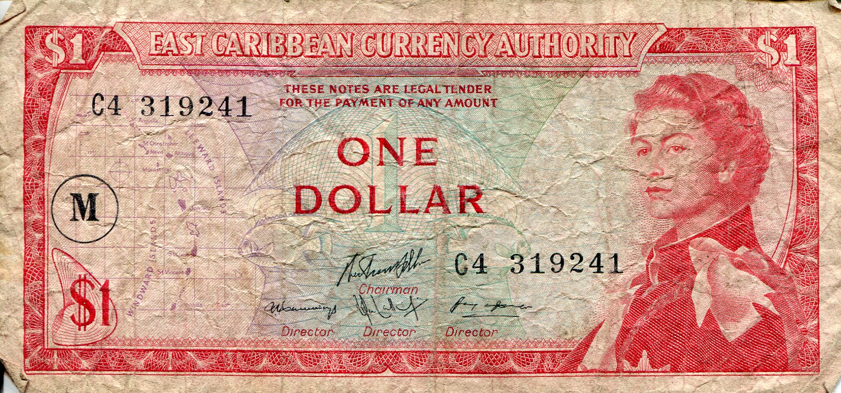 Montserrat 1 Dollar F/VG (see large scan) pick #: 13Mc