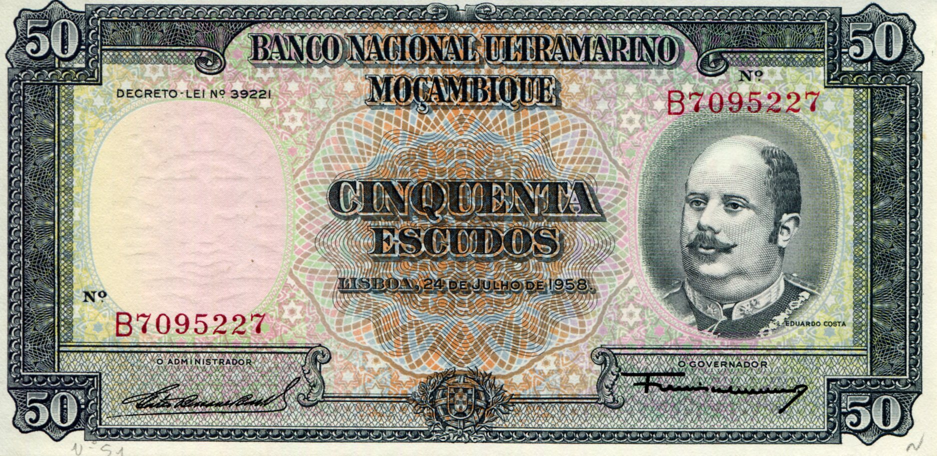 Mozambique 50 Escudos XF (see large scan) pick #: 106a