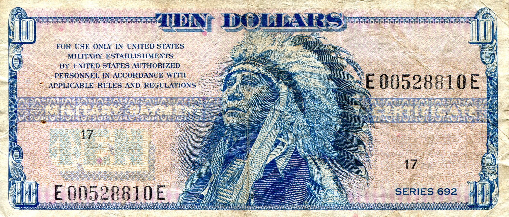 USA - Military 10 Dollars F (See large scan) pick #: m97