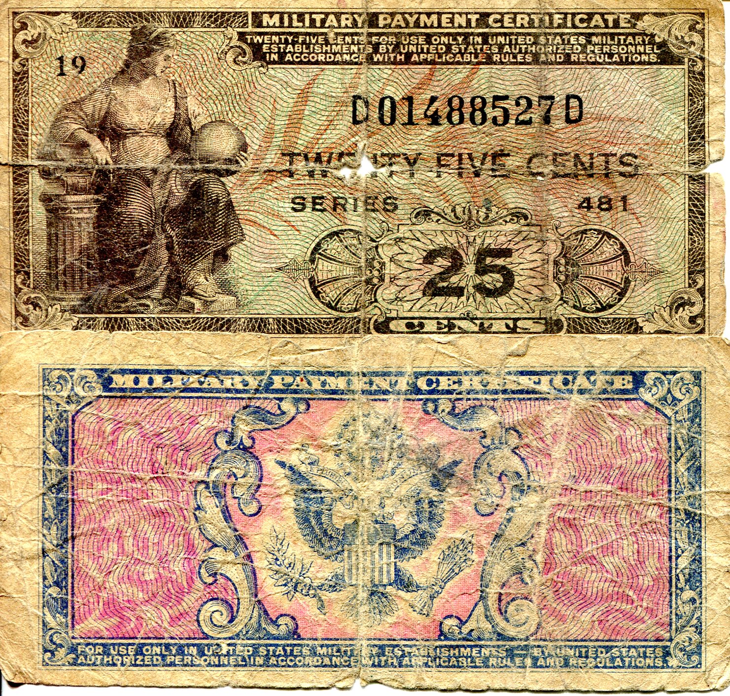 USA - Military 25 Cents G (see large scan) pick #: m24