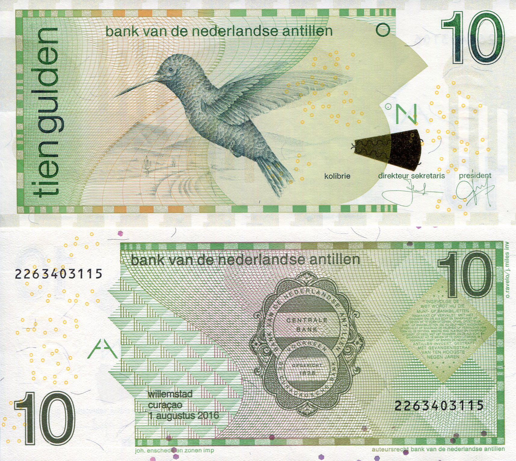 Netherlands Antilles 10 Gulden UNC pick #: 28h