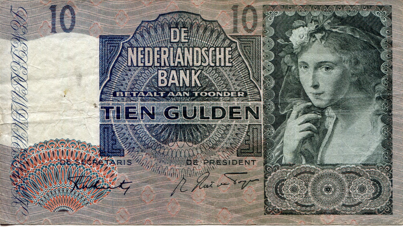 Netherlands 10 Gulden F (See large scan) pick #: 56b