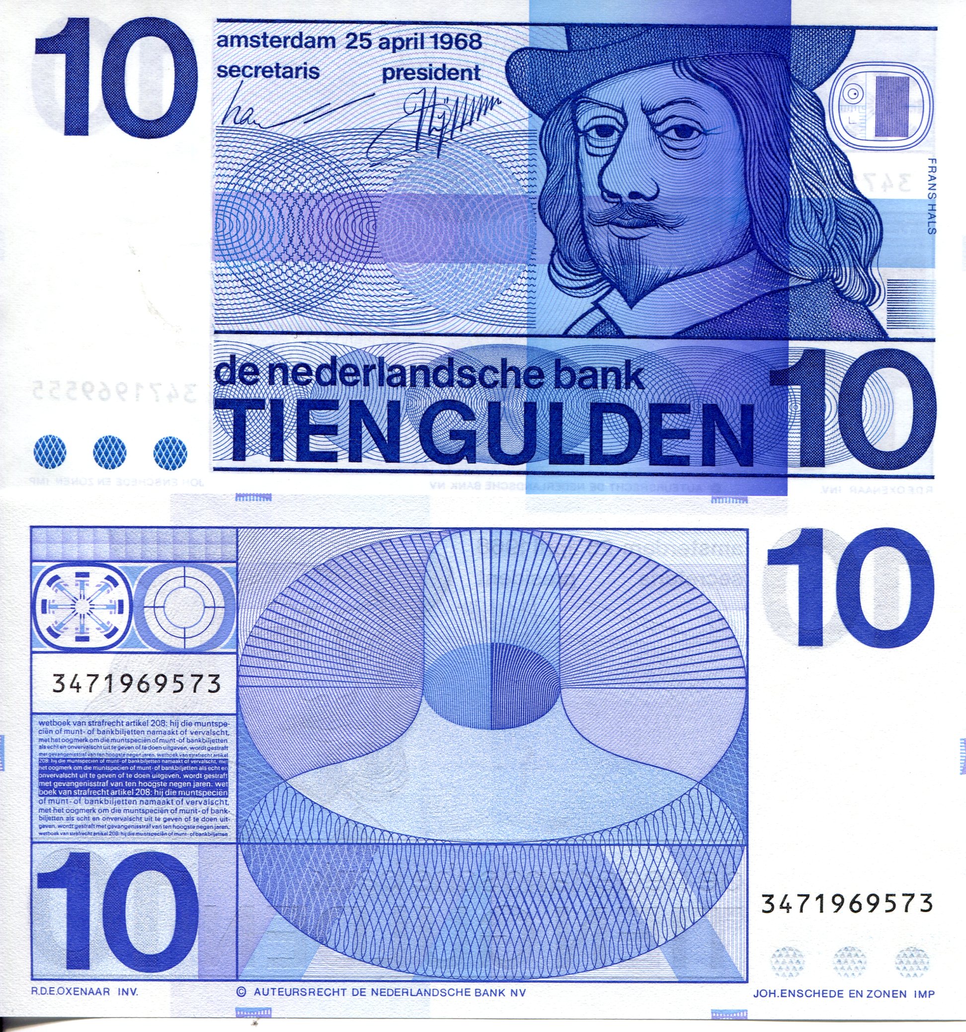 Netherlands 10 Gulden UNC pick #: 91b