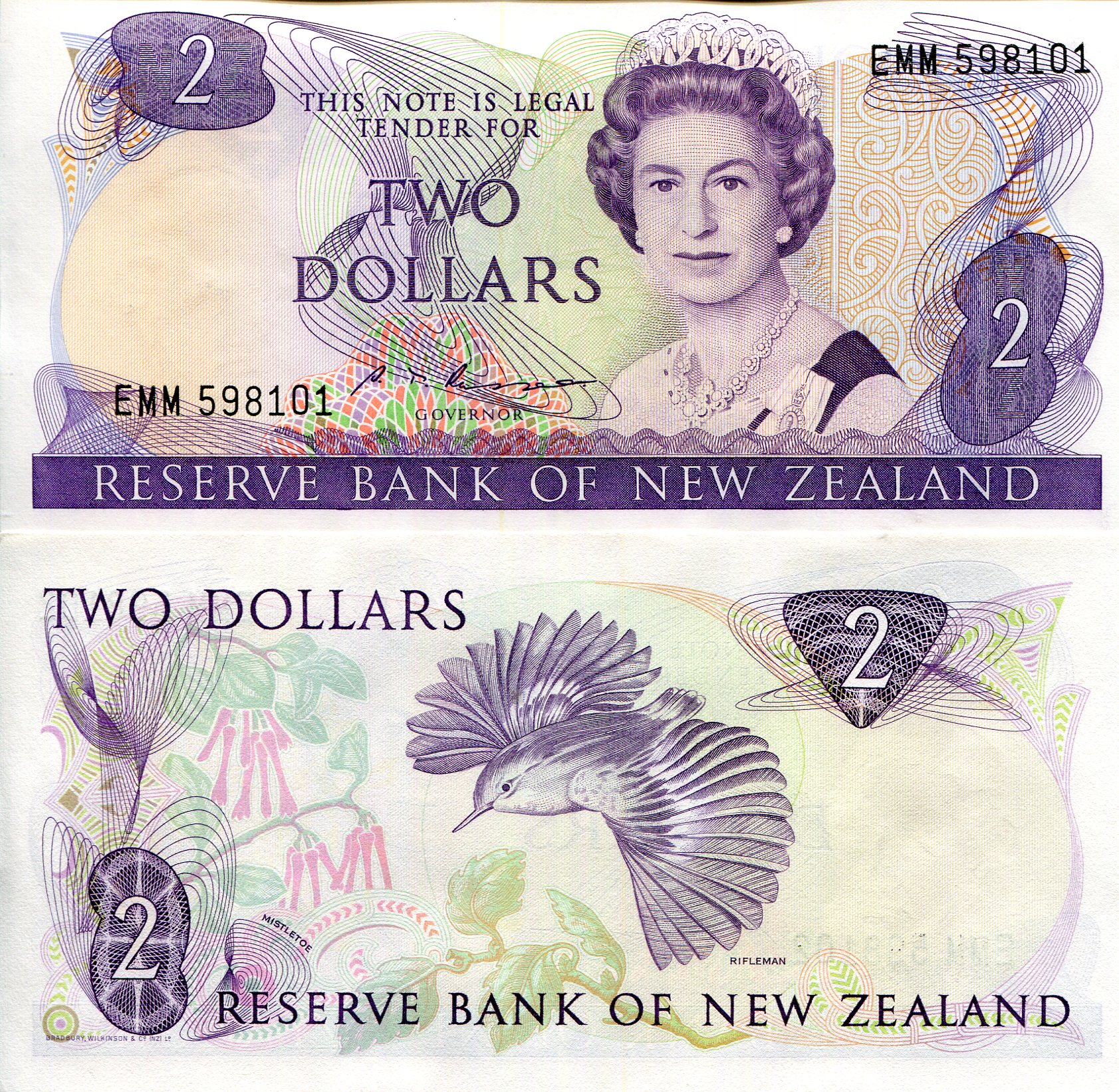 New Zealand 2 Dollars aUNC (see other info. below) pick #: 170b