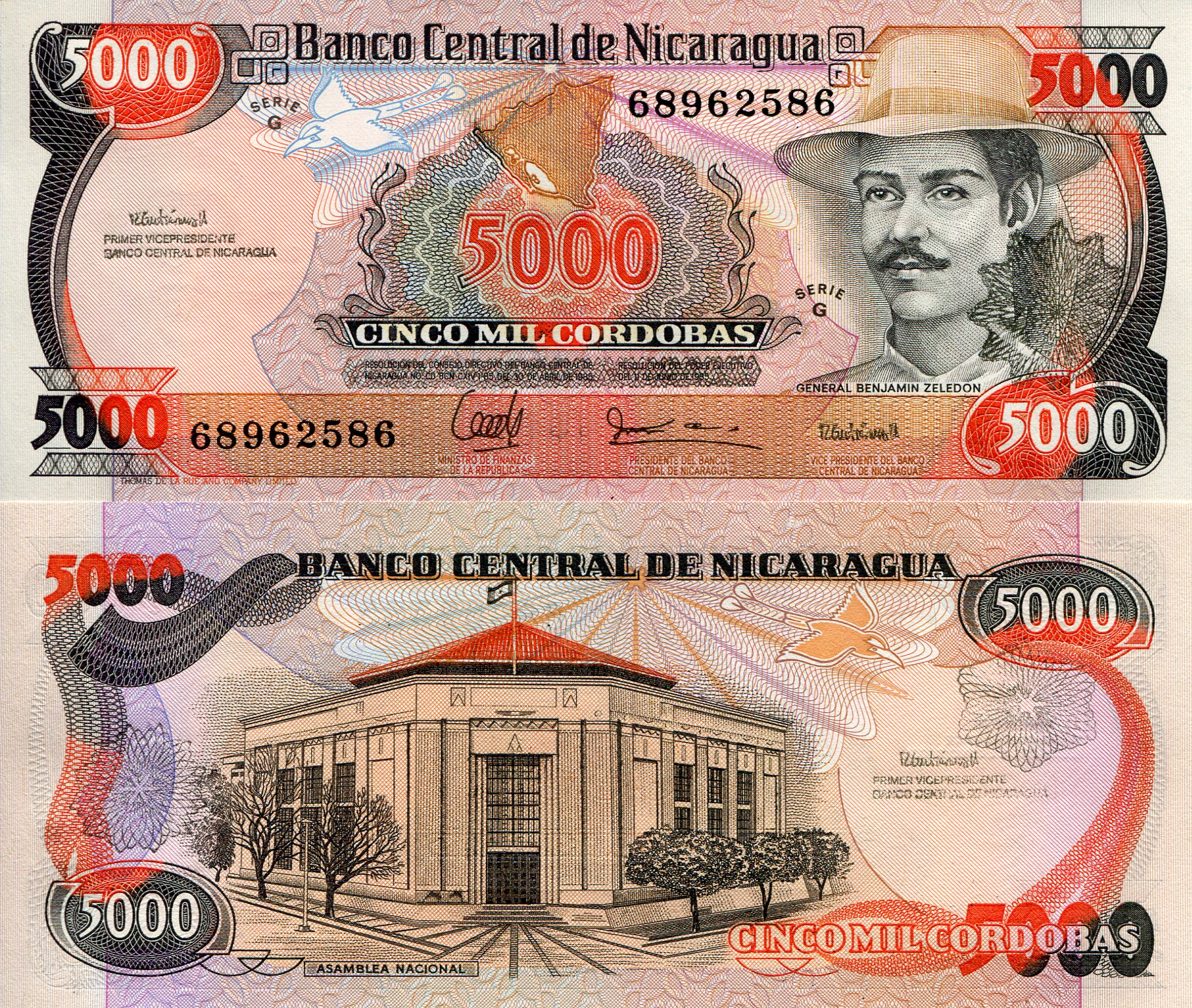 Nicaragua  5,000 Cordobas UNC pick #: 157a