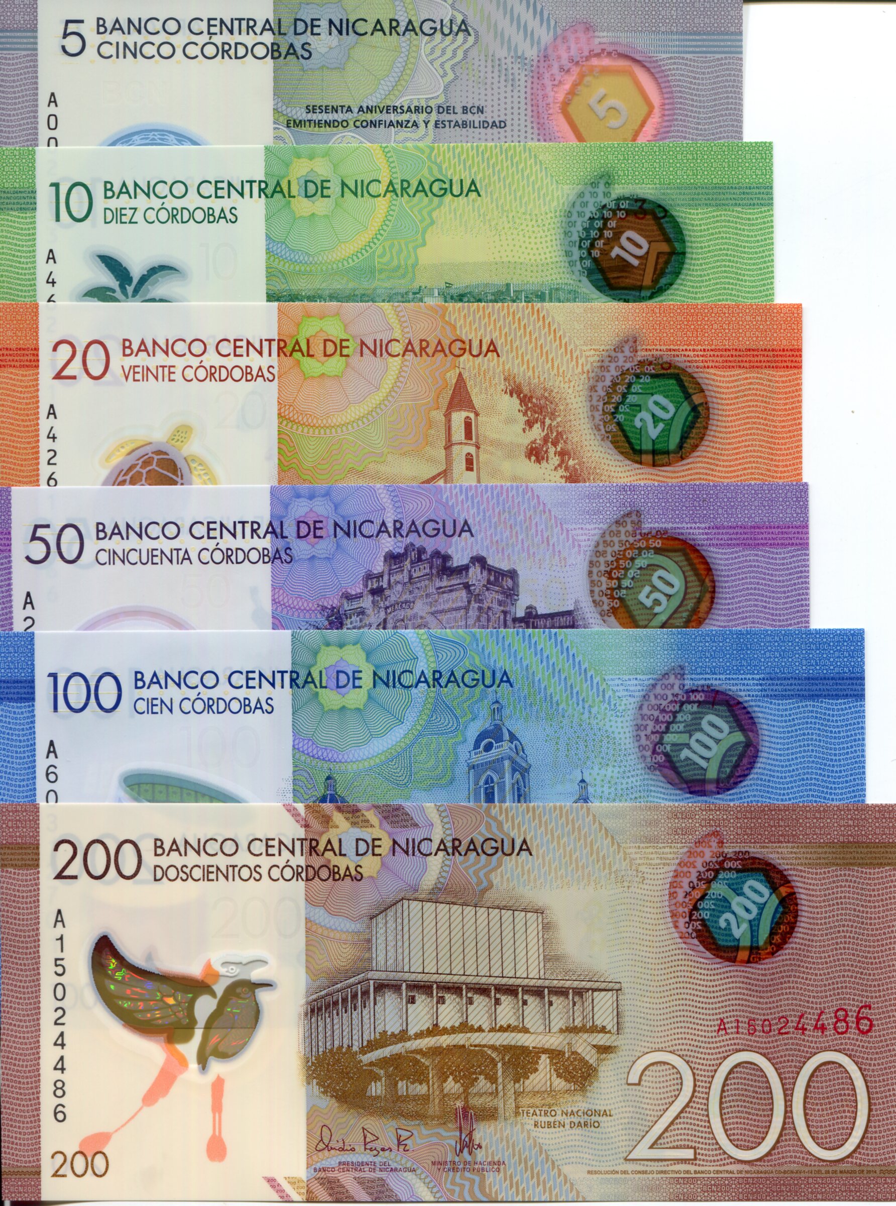 Nicaragua  5 - 200 Cordobas UNC pick #: 209b - 213a + New