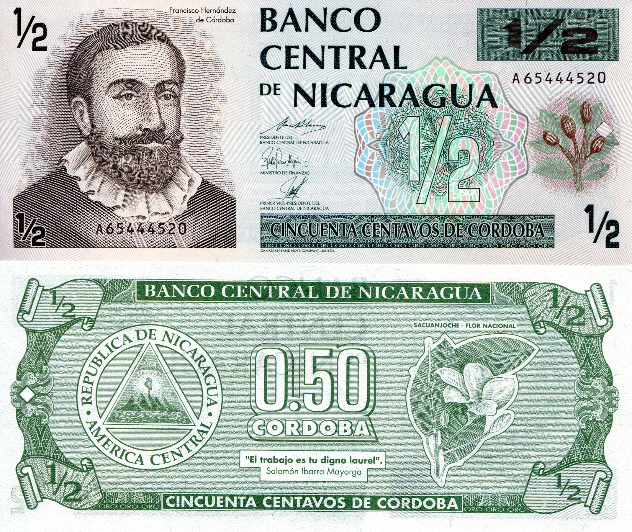 Nicaragua  1/2 Cordobas UNC pick #: 172