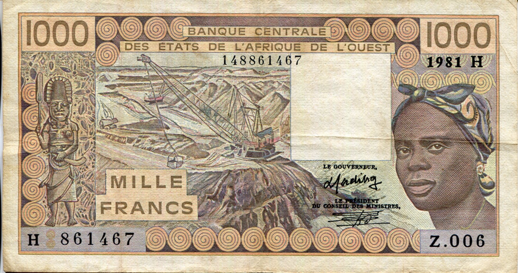 Niger 1,000 Francs F+ (See large scan) pick #: 607Hb