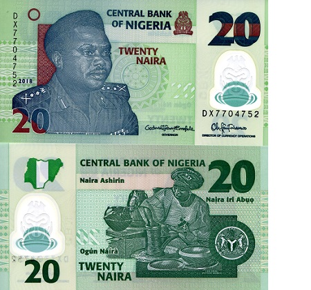 Nigeria 20 Naira UNC pick #: 34n