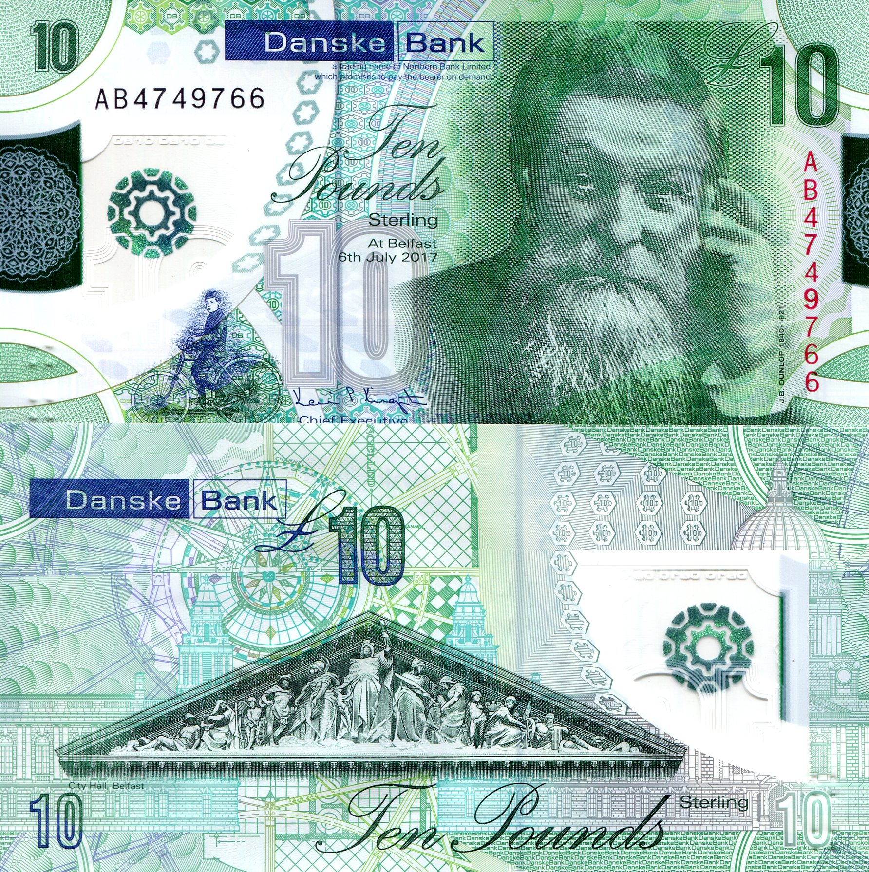 Ireland, North 10 Pounds UNC  pick #: New