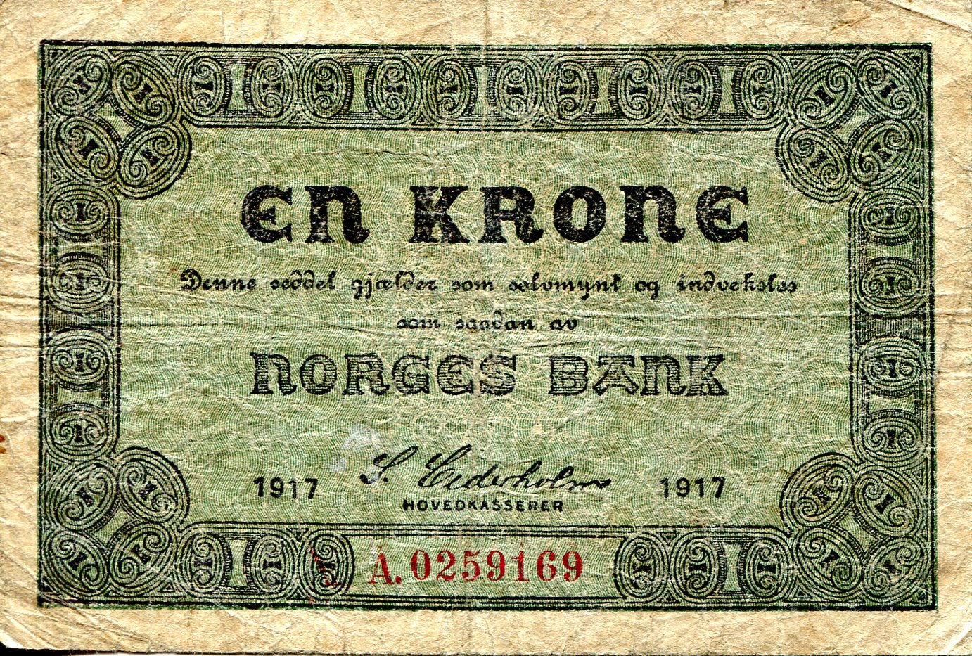 Norway 1 Krone VG (see large scan) pick #: 13a